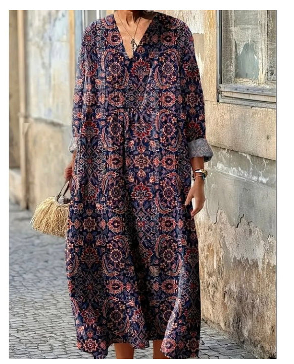 Vestido cuello redondo con estampado