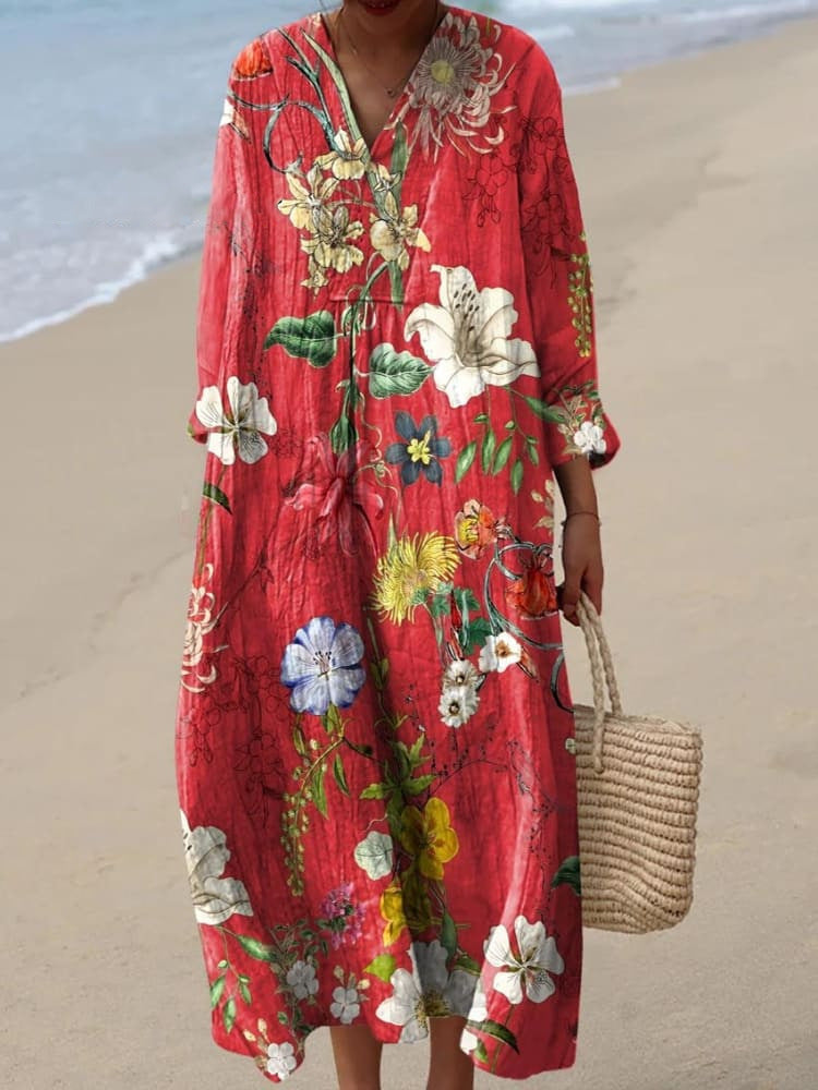 Vestido cuello redondo con estampado