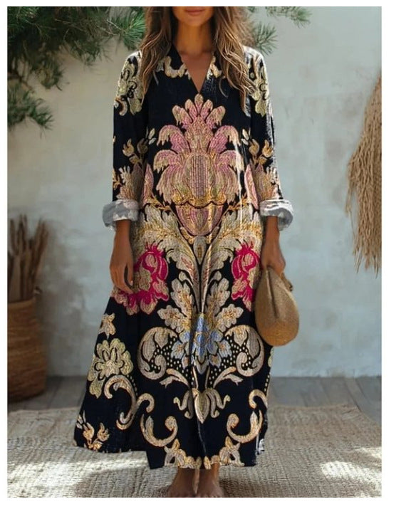 Vestido cuello redondo con estampado