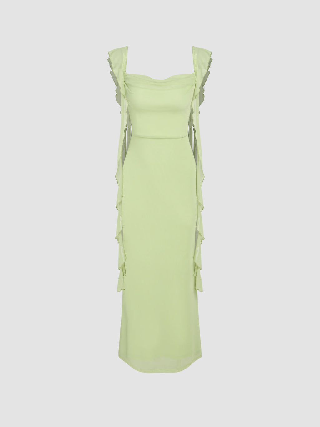 Vestido Maxi de Malla con Borde de Volantes