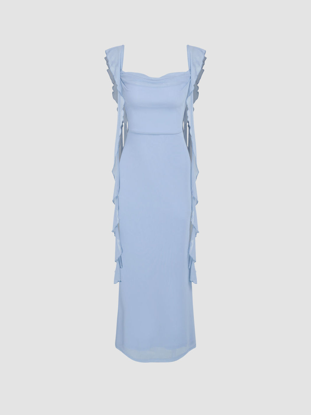 Vestido Maxi de Malla con Borde de Volantes