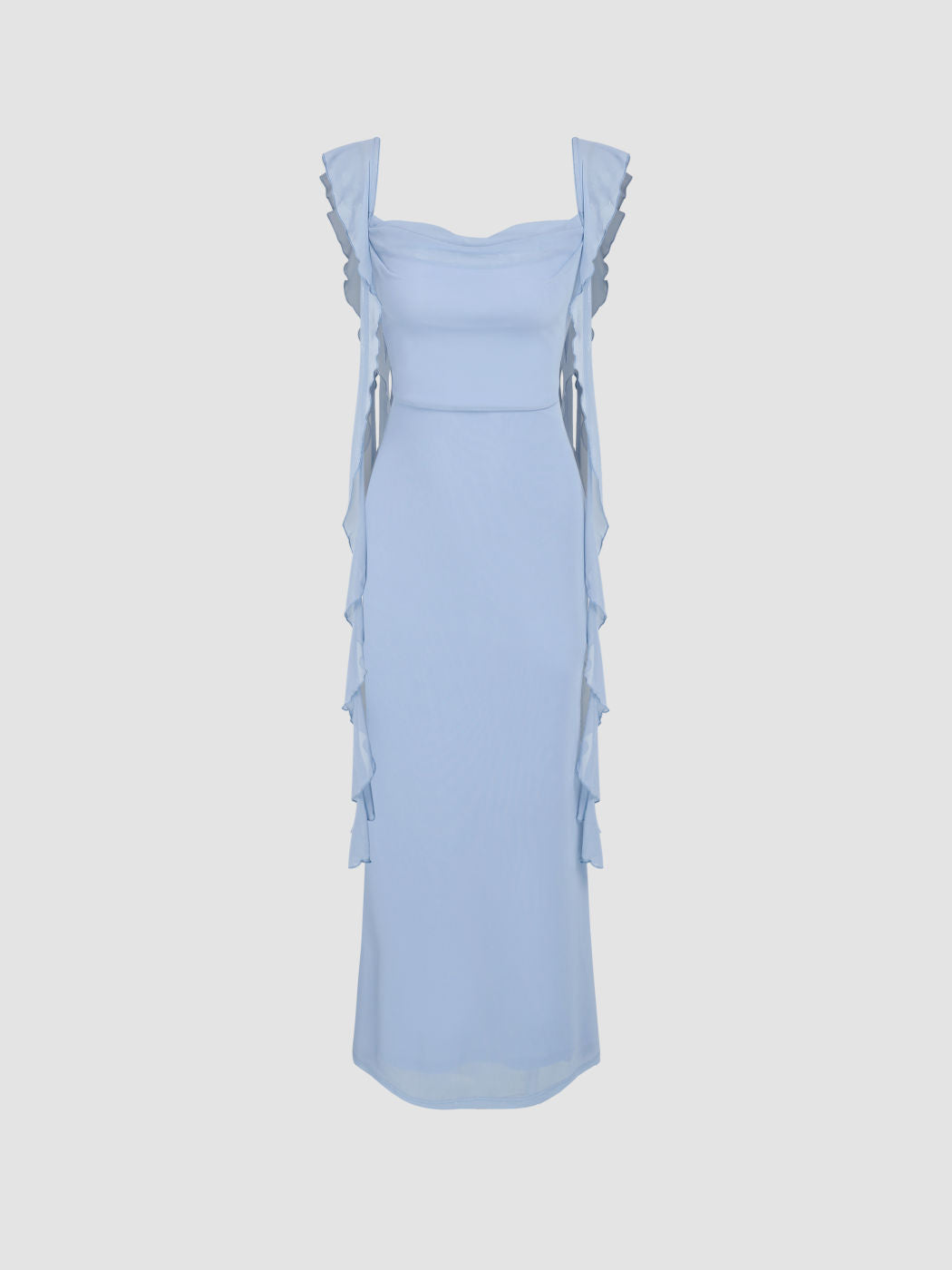 Vestido Maxi de Malla con Borde de Volantes