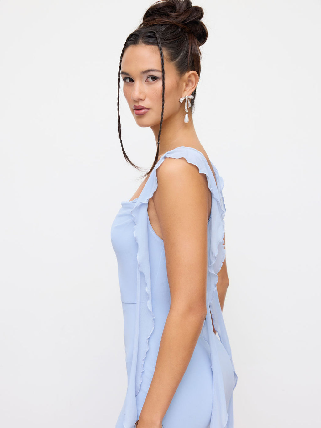 Vestido Maxi de Malla con Borde de Volantes
