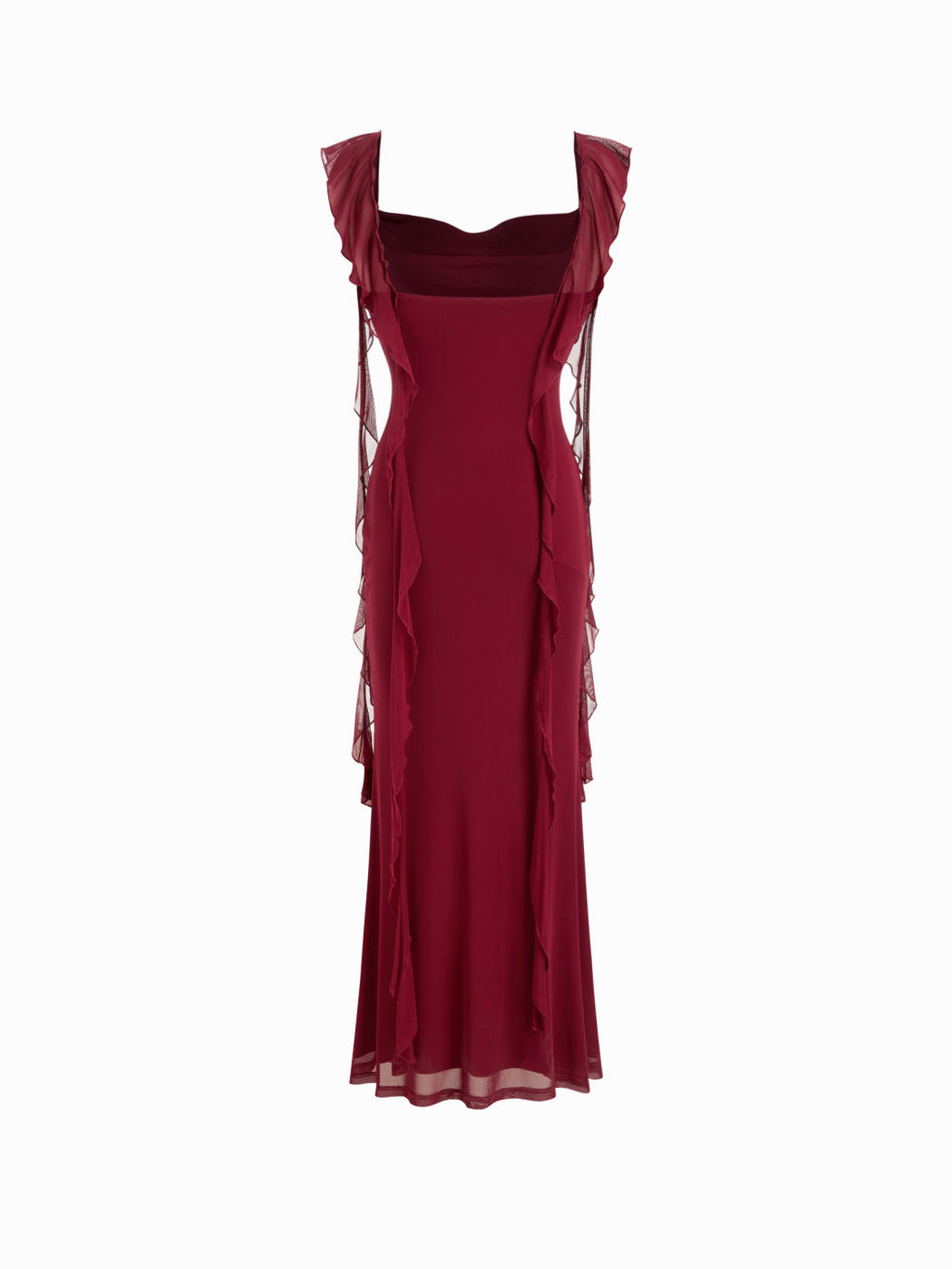 Vestido Maxi de Malla con Borde de Volantes