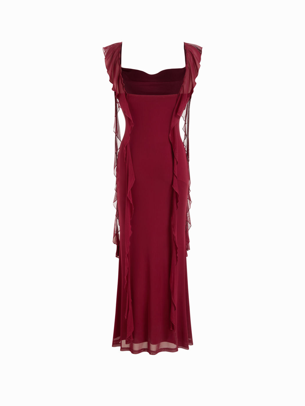 Vestido Maxi de Malla con Borde de Volantes