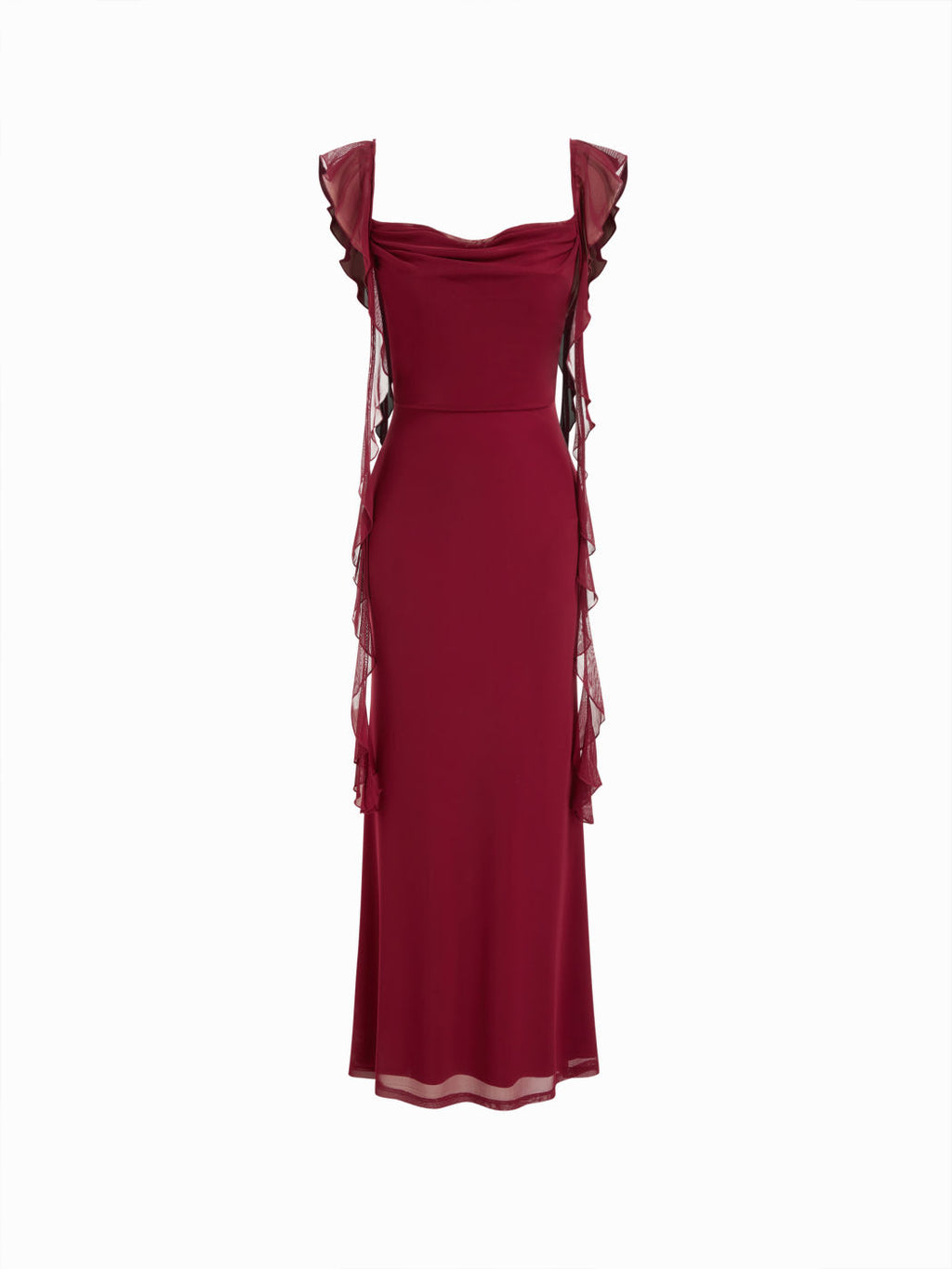Vestido Maxi de Malla con Borde de Volantes