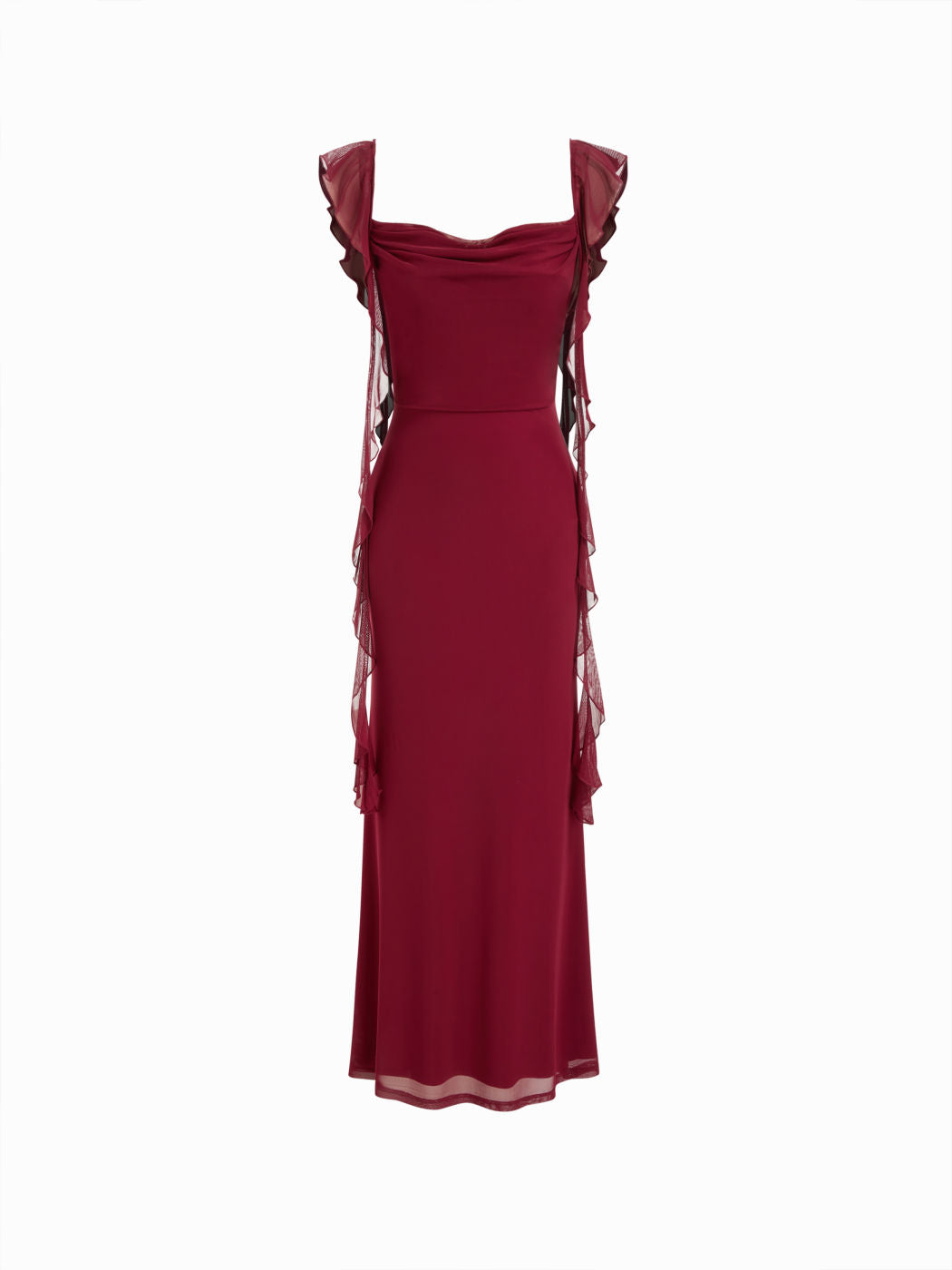Vestido Maxi de Malla con Borde de Volantes