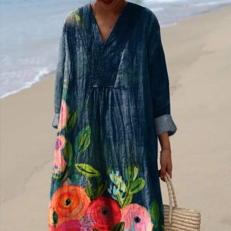Vestido cuello redondo con estampado
