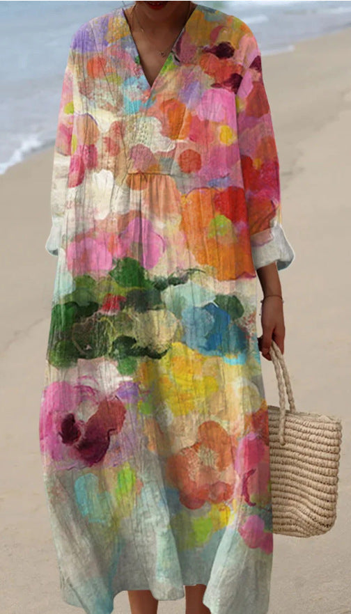 Vestido cuello redondo con estampado