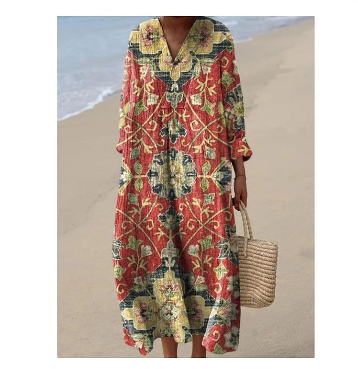 Vestido cuello redondo con estampado