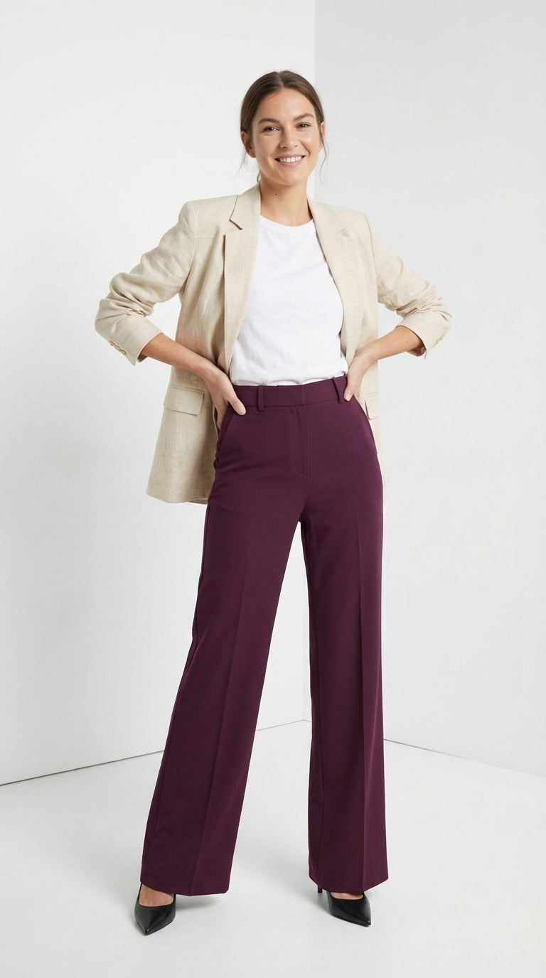 Pantalones de traje de cintura alta para mujer