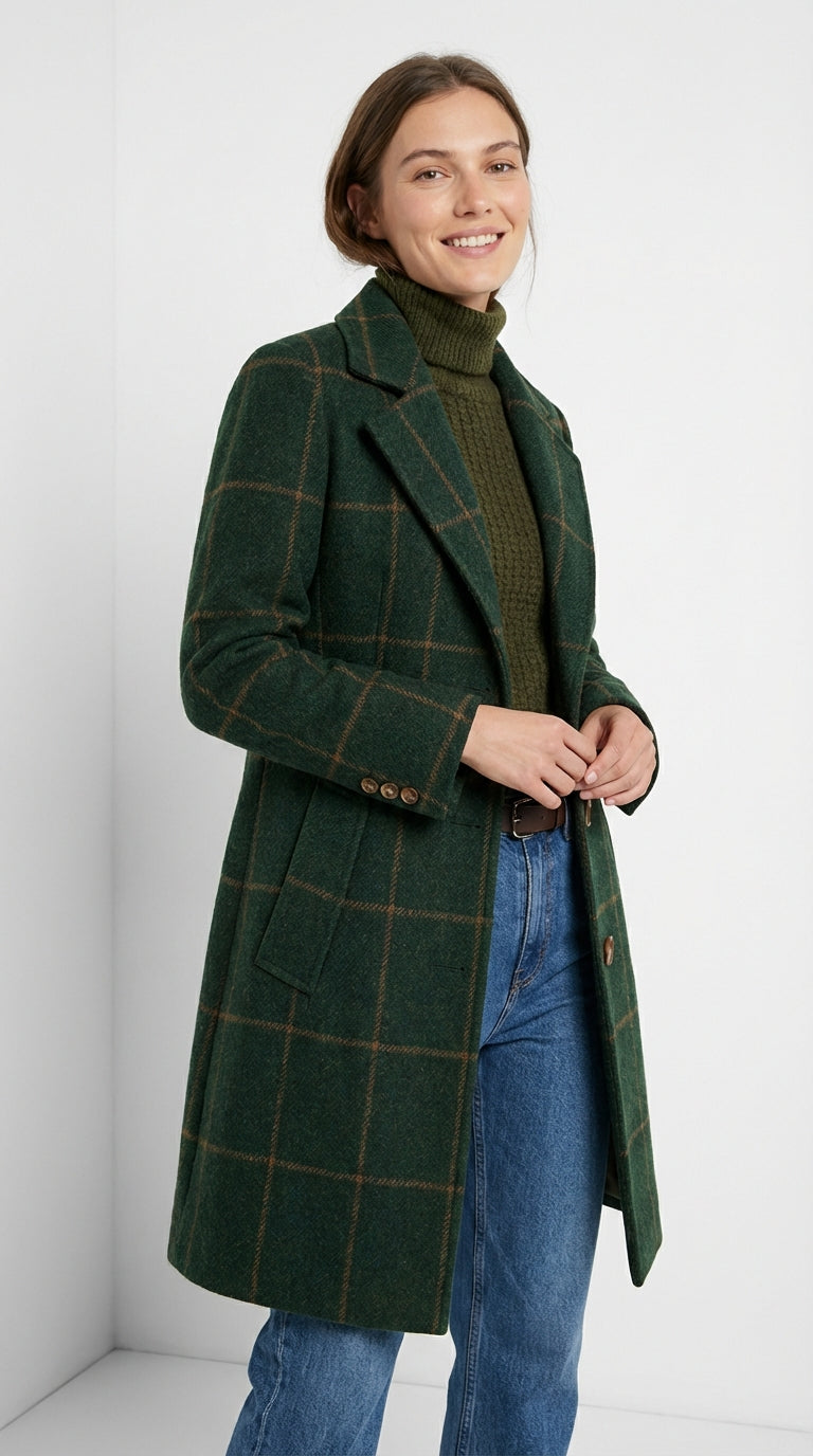 Abrigo elegante de cuadros de lana