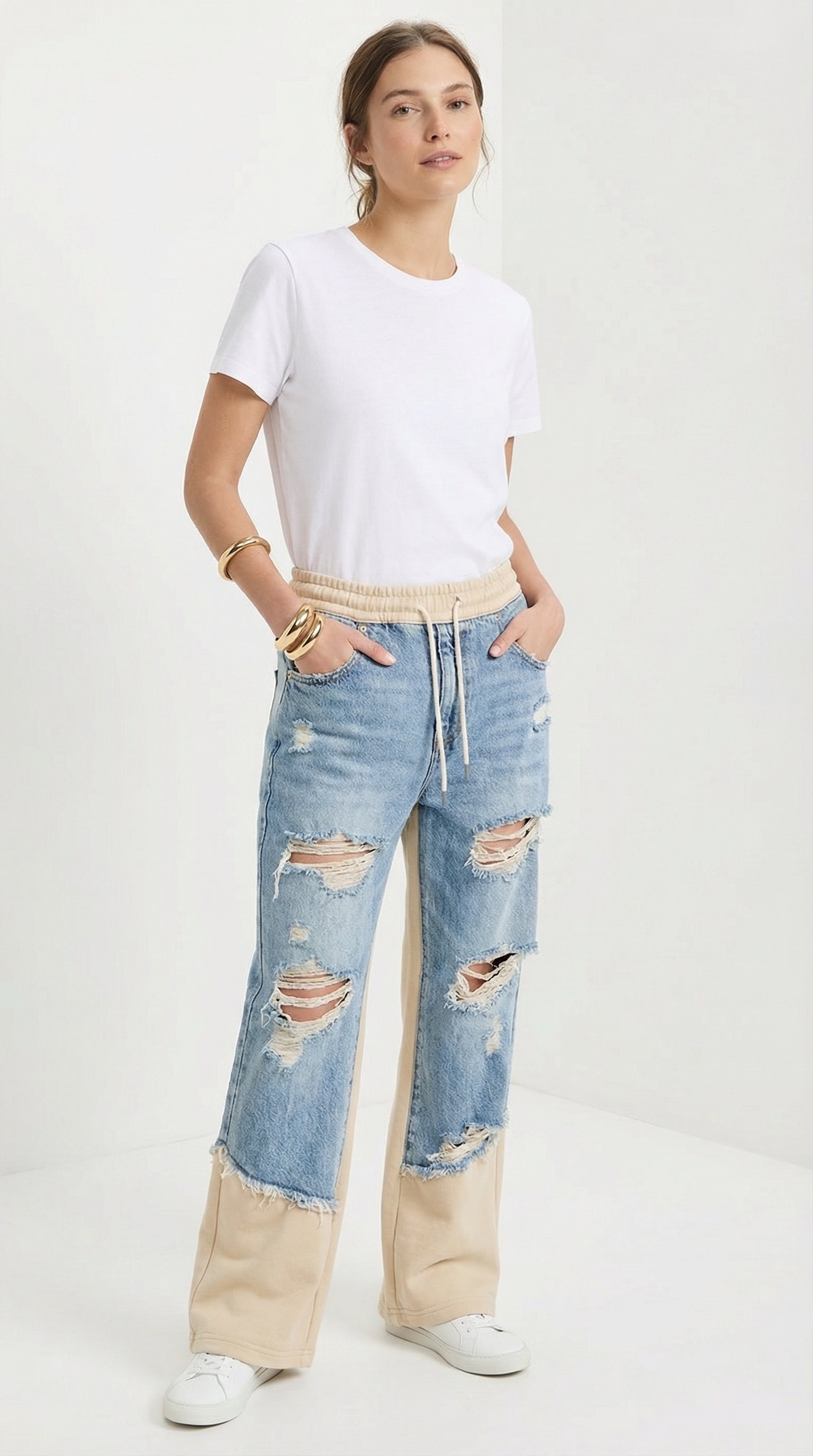 Pantalones anchos de mezclilla con cordón elástico