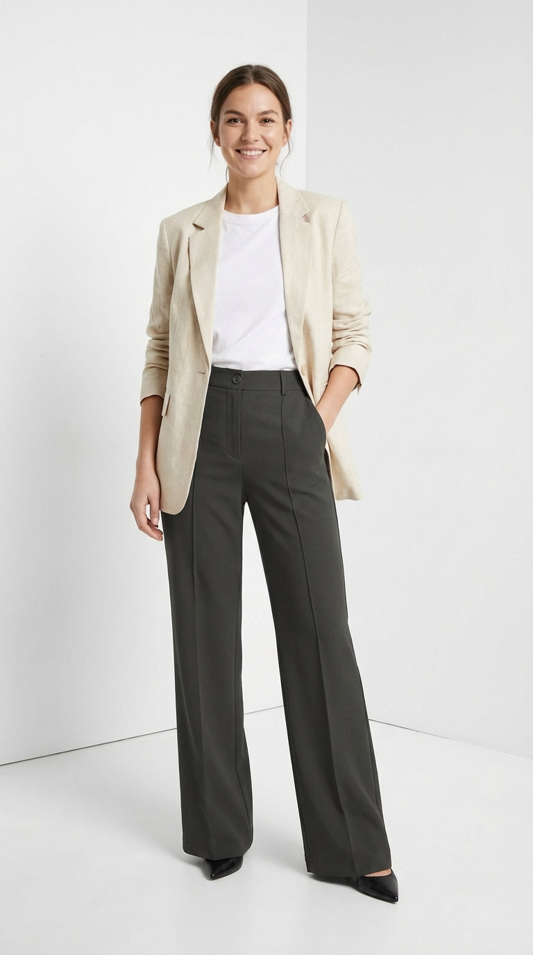 Pantalones de traje de cintura alta para mujer