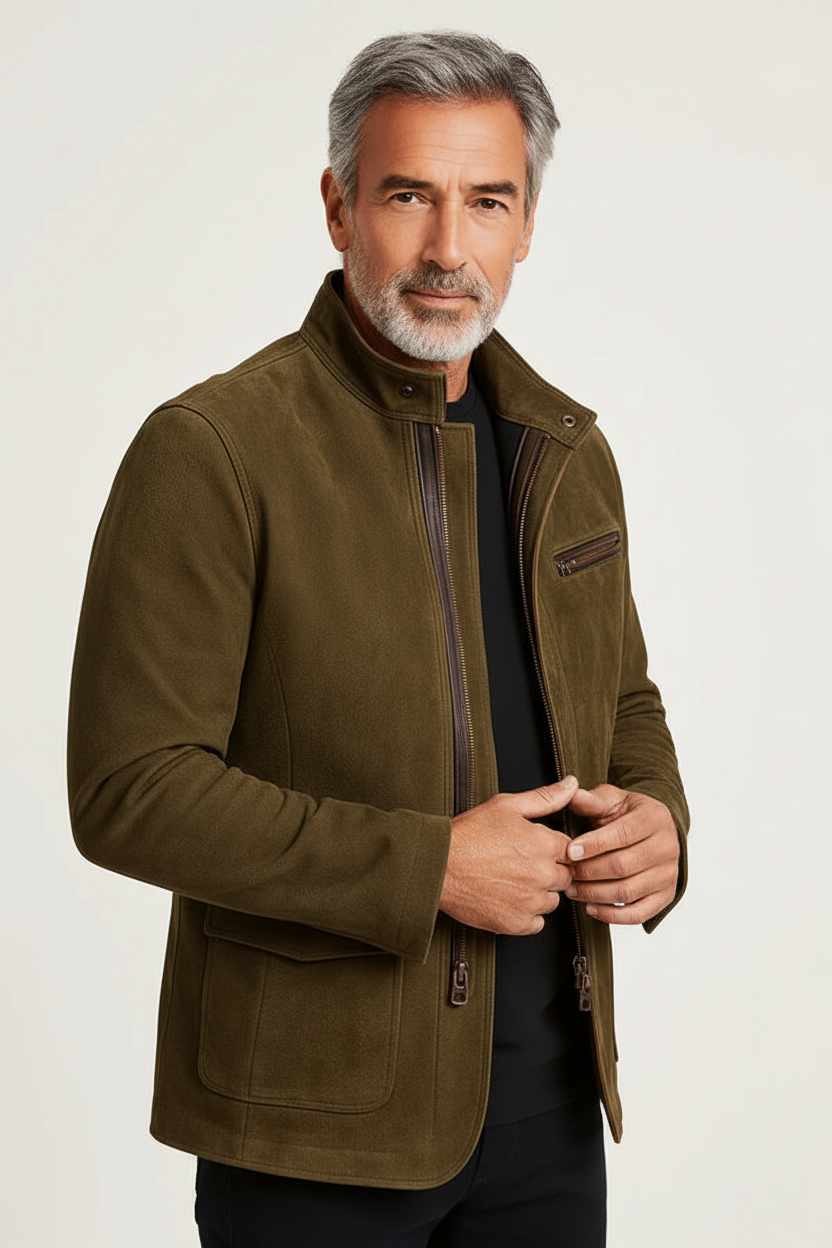 Chaqueta de cuero vintage verde oliva