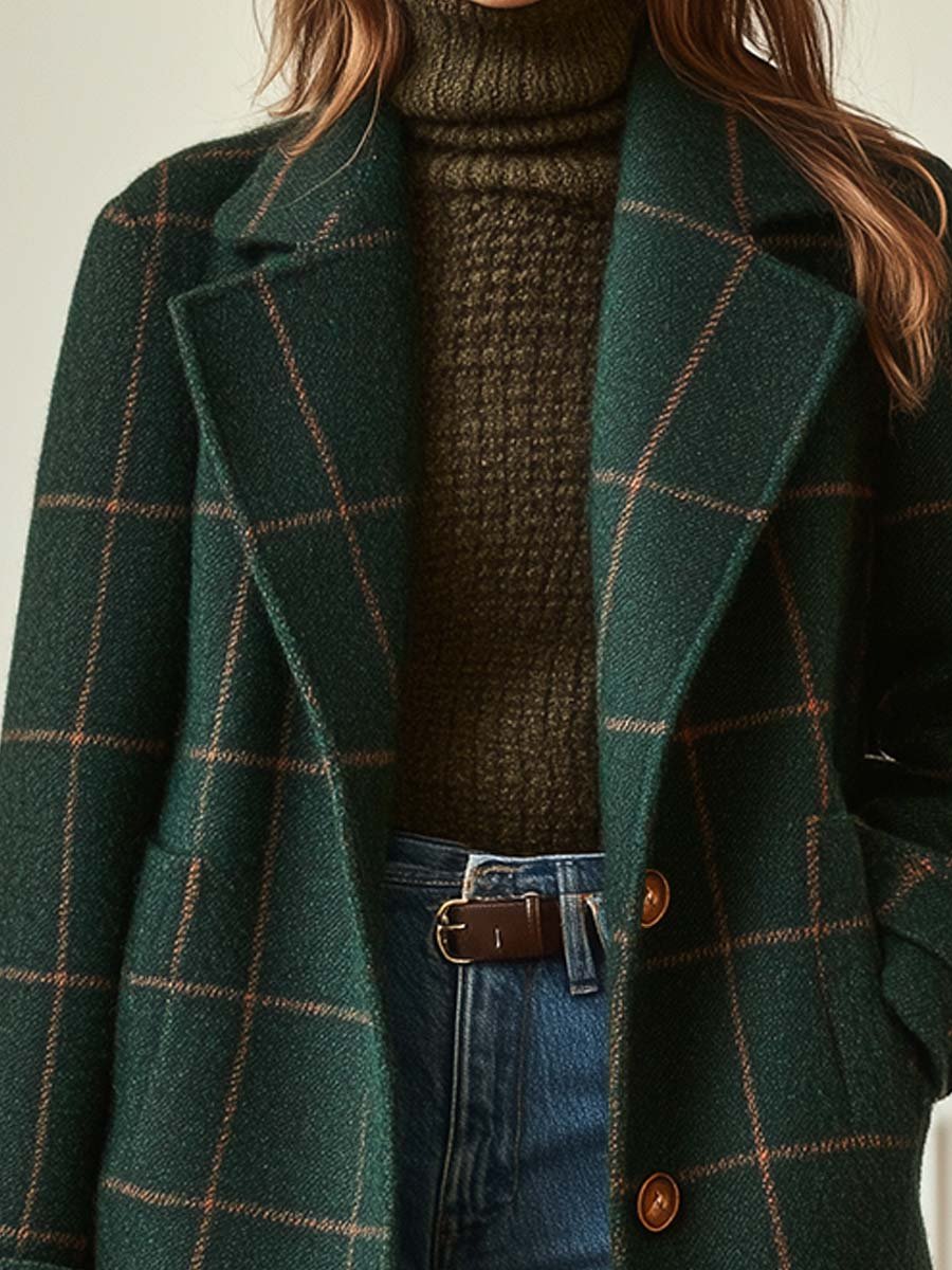 Abrigo elegante de cuadros de lana