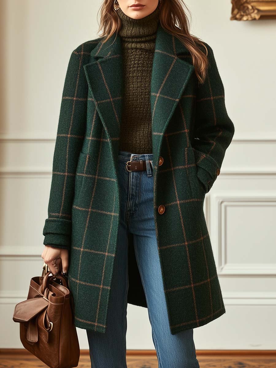 Abrigo elegante de cuadros de lana