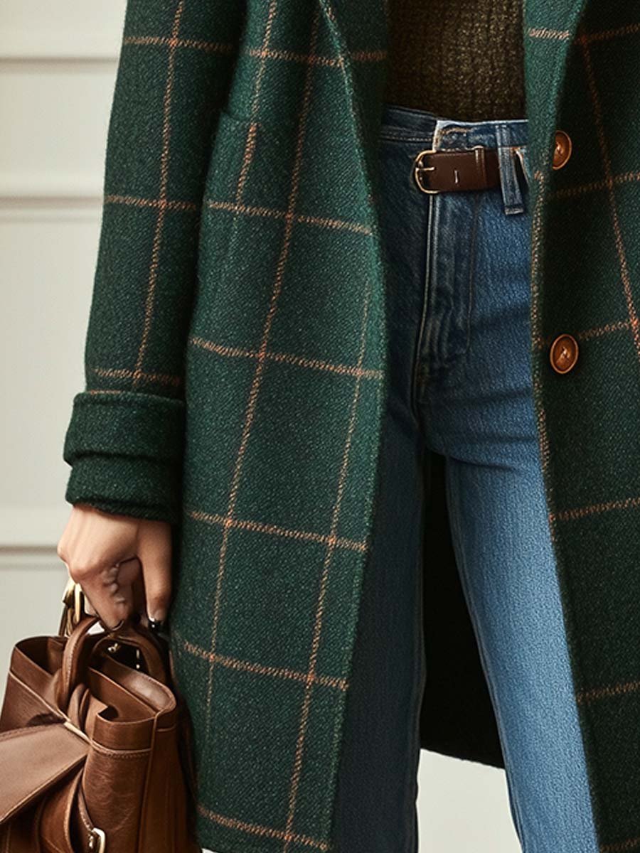 Abrigo elegante de cuadros de lana