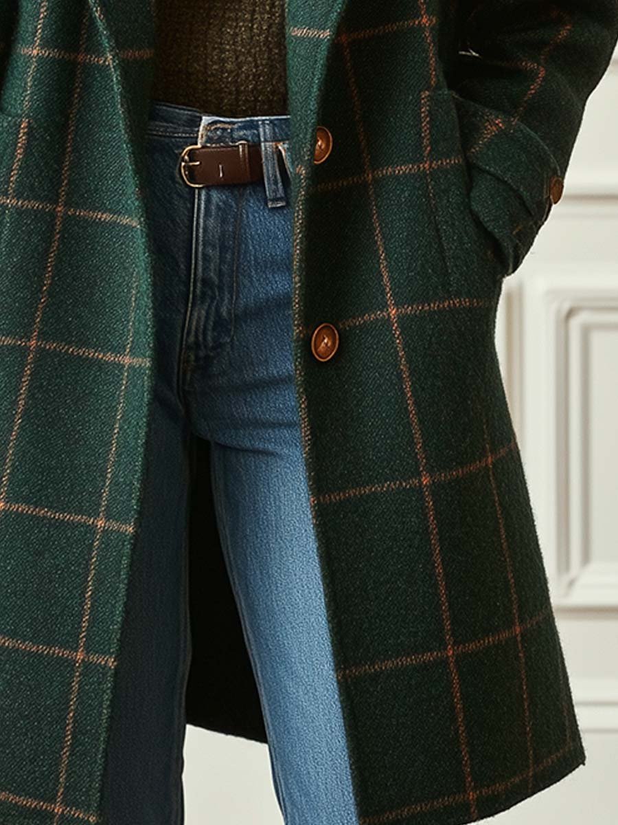 Abrigo elegante de cuadros de lana