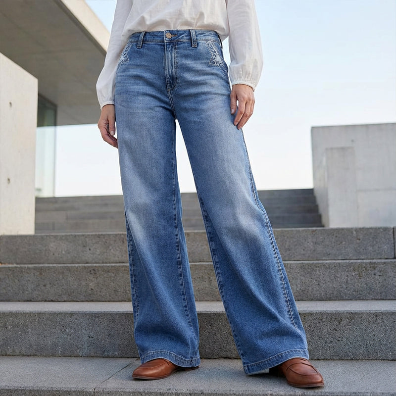 Vaqueros vintage de cintura alta y pierna ancha para mujer