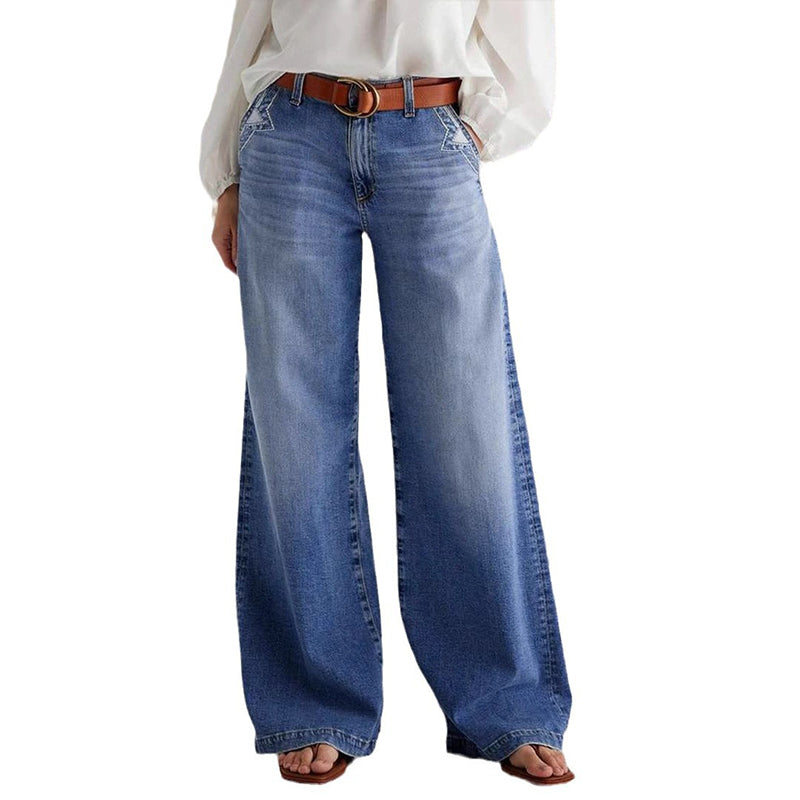 Vaqueros vintage de cintura alta y pierna ancha para mujer