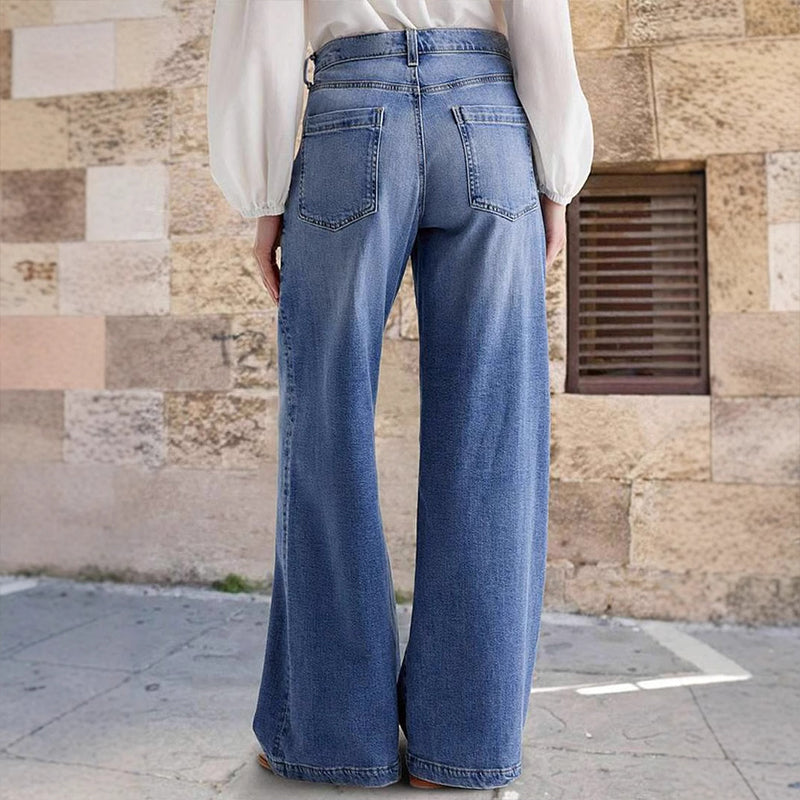 Vaqueros vintage de cintura alta y pierna ancha para mujer